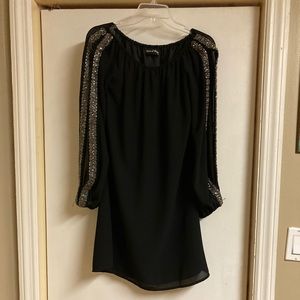 Black open, beaded sleeved party dress